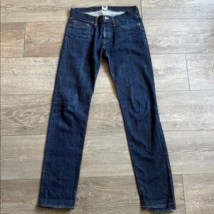 Tellason Raw Japanese Denim Slim Jeans Dark Indigo Blue Button Fly